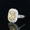 Cluster Rings S925 Sterling Silver Fashion Champagne Diamond Engagement Ring Yellow Gemstone