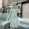 Frauen Trenchcoats Baumwolle Mittellange Winter Mode Schlanke Knielangen Anzug Großen Pelz Kragen Dicke Jacke Trend Frauen