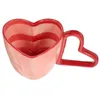 Dingeware Set Couple Ceramic Coffee Mark Water (rayures rouges) tasse de coeur avec poignée en forme de vache amateurs de céramique