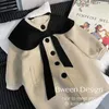 Korean Childrens Clothing Children Lapel Collar Bow Knot Long Sleeve Button Coat Girl en Cloth Winter Season 231221