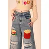 Jeans pour femmes femmes Blue American Graffiti Streetwear Streetwear Ligne large Jean haute taille féminine pantalon pantalon de jean baggy droit vintage