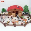 Oenux Zoo Farm House Model Action Figures Farmer Cow Hen Duck Poultry Animals Set Figurin Miniature Lovely Education Kids Toy 231220