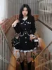 Vestidos casuais inverno cinto vintage lolita mini vestido mulheres kawaii uma peça feminina retalhos coreano elegante festa 2023