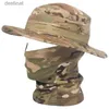 Wide Brim Hats Bucket Hats 2PCS/set Tactical Camouflage Bucket Hat Balaclava Summer Breathable Army Military Fishing Cap Dustproof Full Face Neck GaiterL231221