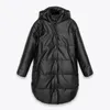 Femme's Down YANA Mode Noir Épais À Capuchon Parkas Femmes Élégant Hiver PU Manteaux En Cuir Simple Boutonnage Longues Vestes En Coton Dames