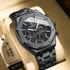 腕時計BINBONG B0161トップラグジュアリーマンビジネスクォーツウォッチクロノグラフ腕時計ステンレススチールストラップ30m防水ファッションメン