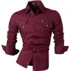 Jeansian Camisas de vestir casuales para hombres Moda Desinger Elegante manga larga K371 WineRed 231220