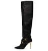 العلامة التجارية الشتوية الأنيقة Alma Women Over-the-Knee Boots Stiletto Heel محفورة الأزرار المعدنية الذهبية