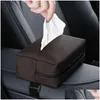 Bilarrangör Ny bilvävnadslåda Holder Nappa Leather Center Console Armst Servett Sun Visor Backseat Fall med fixering av fix leverans Aut DHJ04