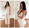 Pyjamas en satin chic avec des plumes de vêtements de sommeil Femmes Pantalons Black Spaghetti Strap Home Suit White Pantal