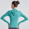 ll Womens Yoga Long Sleeve Shirt Tight Fit Top Hooded Sports Fitness Round Neck Jogging Sportswear Breathable FSLS3059-T