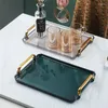 Teaware Sets Acrylic Tray Golden Handle Nordic Transparency Storage Pallet Rectangle Tea Set Cup Sundries Home Kitchen Supplies Serving