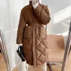 Trenchs de femmes manteaux 2023 hiver style coréen long manteau rembourré en coton décontracté col montant motif argyle surdimensionné parka chic veste