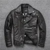 Fermeture éclair oblique Vintage Style marron veste en cuir véritable hommes peau de vache vraiment naturelle Style moto vestes minces manteau S-XL 231221