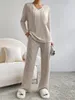 Damen-Nachtwäsche, geripptes Lounge-Set für Damen, 2-teiliges Kombi-Set, lockerer Trainingsanzug, gemütlicher Pyjama, einfarbige Oberteile, Hose mit weitem Bein, lässige Outfits