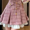 2023 Autumn Plaid Patchwork Women Dress Small Fragrance Tweed Single Breasted Sashes Pink Dresses Party Female Korean Vestidos 231221