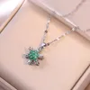 Necklace Earrings Set 4pcs Rotatable Snowflake Bracelet Ring Wedding Sets For Women Silver Color Green Zircon Jewelry Christmas Gift