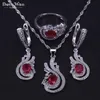 Sets Dubai Sterling Sier with Natural Garnet Red Bridal Wedding Jewelry Sets for Women Drop Earrings/pendant/necklace/ring Set