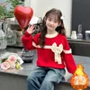 Princess Girls Clothes Mwater Years Red Bowwear Pallover Autumn Inverno Magari morbidi Magari coreani in maglieria o-scoreo Cute 231221