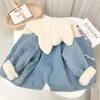 Autunno Inverno Spessore Caldo Capretto Cappotto di jeans Neonate Carino Orecchie di coniglio Con cappuccio Velluto Pelliccia Giubbotti Capispalla Bambini Soprabito 16Y 231220