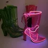 Bottes de pluie transparentes en PVC Transparent, bout pointu, sangle à boucle, vert rose, bottes épaisses lumineuses de nuit, chaussures de rue de Club 231220
