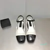 2024-DRESS SHOES LADY STYLE NEW MARY JANE SHOLLOW MoutH Women's Shoes Corntast Contrast Straight Line Cowhide Round Head Sandals