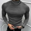 Herr t-skjortor 2024 Spring Fall Casual Solid Color Basic T-shirt Men Clothingt Shirt Luxury Turtleneck långärmad smala toppar