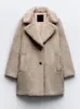 Moda Katı Turn Yatak Peluş Pres Palto Kadınlar Zarif Uzun Kollu Gevşek Ceket 2023 Sonbahar Kış Kış Kadın Ofis Dış Giyim 231221