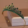 Hair Clips Vintage Green Crystal Bridal Tiara Crown Wedding Jewelry Baroque Rhinestone Diadema Bride Crowns Party Headpieces Headdress