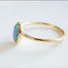 Cluster Rings Fashion Simple Gold Plated Inlay Blue Opal Ring For Women Cocktail Party Dainty Wedding Band Fine Jewelry Xmas Gifts