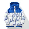 Winterjack van verdikt wit eendendons met capuchon voor losse en warme herenparen, trendy merktop met print