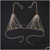 Pendentif Colliers Sexy Soutien-gorge Collier Strass Chaîne Bijoux Creux Cristal Or Bikini Gland Crossover Chaînes Top Poitrine Ventre Dhwsa