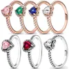 Authentieke 925 Sterling Zilver Verhoogde Rood Groen Blauw Roze Hart Ring Met Kristal Voor Vrouwen Verjaardagscadeau Populaire Sieraden