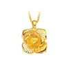 Pendants Real 24K Gold Color Four Petal Flower Clavicle Necklace For Women Wedding Engagement Anniversary Gifts Luxury Chain Jewelry