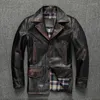 Men's Jackets American Retro Hand-Made Old Vegetable Tanned Full-Grain Leather Horse Dispatcher Real Clothes Male Amekaji Wear