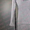 İçi boş metal harfli elbise yüksek elastik ince örgü etekler bahar uzun kollu yuvarlak boyunlu elbiseler kadın tasarımcı örgü elbise