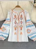 Women's Blouses Women Spring Autumn Blouse Retro Loose Ethnic Style Embroidery Thin Lantern Sleeve Doll Top Female Pullover Shirt