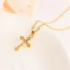 Bright 18 k fine solid gold GF small cross Pendant chain Earrings sets Christian Jesus bridal Gifts handsome Young227d