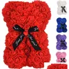 Couronnes de fleurs décoratives ours roses cadeaux de décoration de la Saint-Valentin ours en peluche avec boîte pour petite amie anniversaire anniversaire Gi Dhd0J