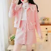 Arbetsklänningar Autumn Elegant Sweet Beaded Tweed Kjol Set Women Lapel Long Sleeve Jackets Coat Mini kjolar Passar koreanska kvinnliga kläder