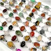 Band Rings 30 Pieces/Lot Rainbow Natural Band Gem Stone Rings For Women Men Mix Bohemian Style Designs Couples Designer Jewelry Engage Dhaz5