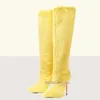 Bottes hautes en fourrure jaune pour femme, chaussures d'hiver à bout pointu, grande taille, à enfiler, chaussures de luxe de styliste, de fête, 231221