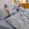 Bedding Sets Set Plaid Washed Cotton Four-piece Bed Sheet Pure Quilt Cover College Student Dormitory Linen