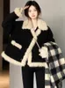 Vintage Plush Coat Women Korean Fashion Casual Lamb Wool Jackets Female Autumn Winter Warm Loose Single Breasted Short Outerwear 231221