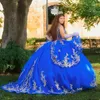 Luxury Blue V-halsbollklänning quinceanera klänning för flickor Applique Lace Pärlad paljett Lace Up Birthday Party-klänningar Prom klänningar