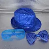 Kids Adult LED Flash Sequins Fedora Hat Light Jazz Cap Eye Glasses Tie Bow Glow Neon Party Birthday Christmas navidad 231220