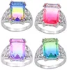 4pcslot top mode bohemian style carré riveau ringards 925 argent romantique romantique coloré tourmaline zircon de mariage pour la femme 9730514