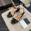 2023 new fashion women high heel sandals designer luxury summer open toe one line buckle round head thick heel sandals brand