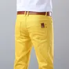 Classic Style Men's Jeans Fashion Business Casual Straight Slim Fit Denim Stretch Trousers White Yellow Red Brand Male Pants 231220