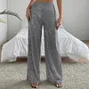 Kobiety Pants Women cekin flare wysoki talia blask błyszcząca luźna szeroka lega swobodna długie spodnie imprezowe odzież klubowa Y2K Chic Streetwear